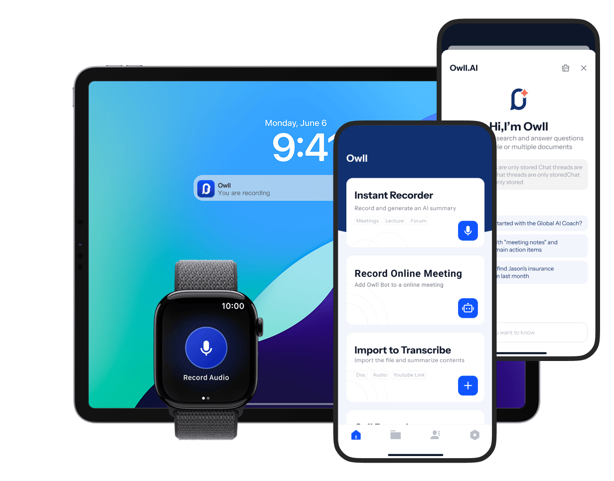 Owll on iPad, Apple Watch and iPhone